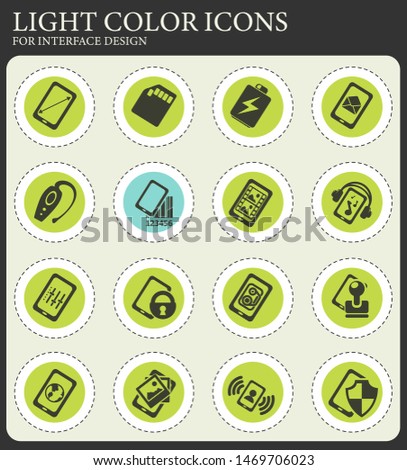 Mobile or cell phone, smartphone, specifications and functions icons set