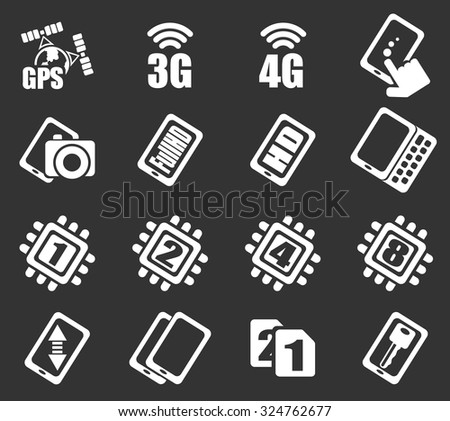 Mobile or cell phone, smartphone,  specifications and functions icons set