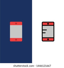 Mobile, Cell, School  Icons. Flat and Line Filled Icon Set Vector Blue Background