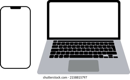 Mobile cellphone screen and laptop computer isolated vector illustration on transparent background, mockup template for advertisement, banner, photo, commerce, business, study, blog, work, freelance