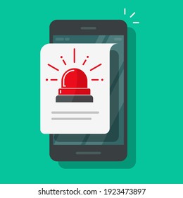 MobilHandy-Alarm-Alarmdatei Symbol oder Vorwarnnachricht Vektor flacher Cartoon einzeln, Risiko-Aufmerksamkeit-Warnhinweis-Info, Smartphone-Benachrichtigung mit Gefahren-Sirenen-Flasher-Daten