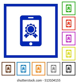 Mobile certification flat color icons in square frames