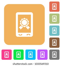Mobile certification flat icons on rounded square vivid color backgrounds.