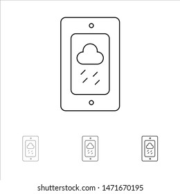 Mobile, Chalk, Weather, Rainy Bold and thin black line icon set