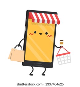 Mobile character design. Shopping online wallpaper. poster design. cellphone character design.