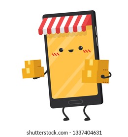 Mobile character design. Shopping online wallpaper. poster design. cellphone character design.