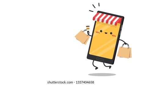 Mobile character design. Shopping online wallpaper. poster design. cellphone character design.