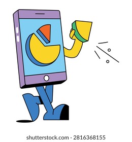 Mobile character showing a pie chart with a small report card.