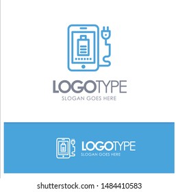 Mobile, Charge, Full, Plug Blue Logo Line Style. Vector Icon Template background