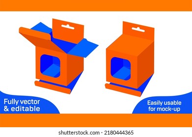 Mobile charger 3.50x3.50x3.50 inch box with window dieline template and 3D render