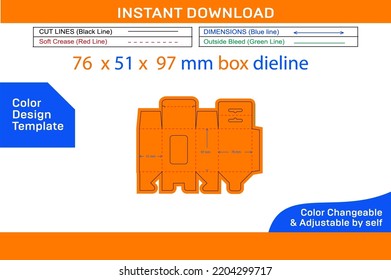 Mobile charger bottom snap lock box, Hanging window 76 x 51 x 97 mm box dieline template