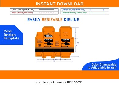 Mobile charger box packaging design template and 3D vector