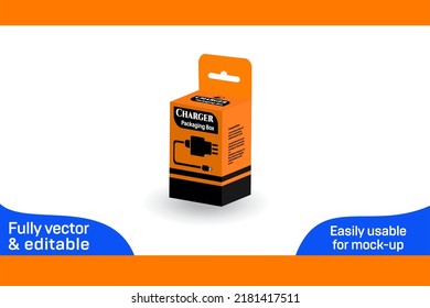 Mobile charger box packaging design template and 3D vector