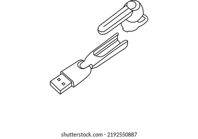 mobile charger converter vector line art. Headphone converter Vector Art. USB converter lustration. Wireless charger converter.