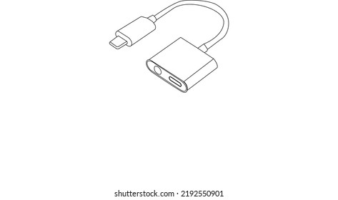 mobile charger converter vector line art. Headphone converter Vector Art. USB converter lustration. Wireless charger converter.