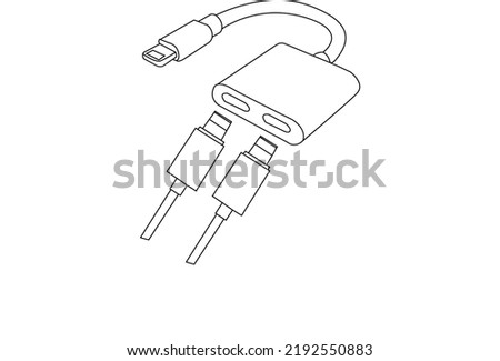 mobile charger converter vector line art. Headphone converter Vector Art. USB converter lustration. Wireless charger converter.
