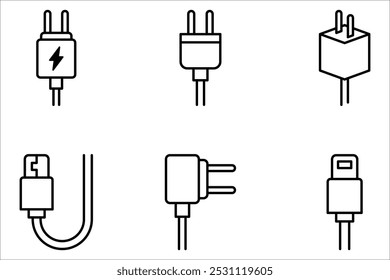 cargador móvil Conjunto de iconos planos. Ilustración vectorial sobre fondo blanco