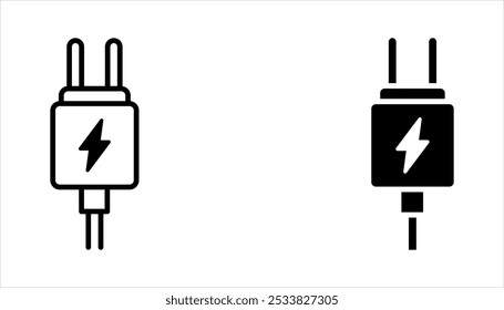 mobiles Ladegerät Flaches Symbol-Set. Vektorgrafik auf weißem Hintergrund