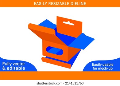 Mobile charger Hanging window box 3.625x3.625x1 inch dieline template and 3D render file