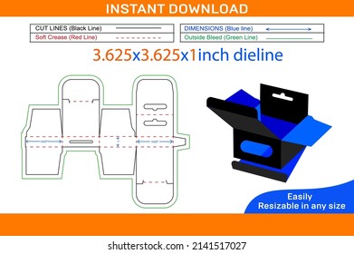 Ladegerät-Hanging-Fenster Box 3.625x3.625x1 Zoll Dieline-Vorlage und 3D-Renderdatei