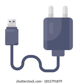 Diseño de iconos de cargador móvil en estilo plano editable, cable de datos