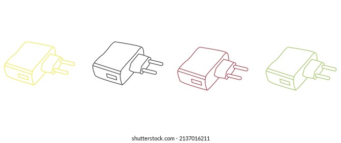 Cargador móvil en imagen vectorial blanca. Imagen vectorial del icono de línea negra simple del cable Usb. Icono de línea vectorial del cargador móvil en blanco. ilustración vectorial. cargador de teléfono. cable del icono del cargador.usb. para abrir el Navegador.