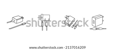 Mobile charger on white vector image. Usb cable simple black line icon vector image. Mobile charger vector line icon on white. vector illustration. phone charger. charger icon.usb cable. adapter.