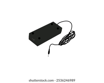 Carregador móvel e cabo USB no fundo amarelo. Vista superior. Cópia, espaço vazio para texto, adaptador carregador USB Smartphone em vista diferente com cabo Micro USB. Ilustração vetorial em estilo cartoon, Smart