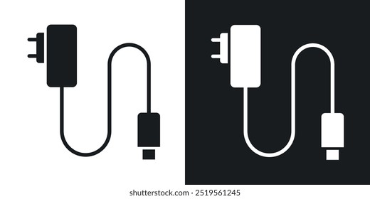 Mobile chargerline vector icon set in solid and outline style.