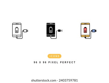 Mobile Charging Icon. Smartphone Battery Charge Pictogram Graphic Illustration. Isolated Simple Line Icon For Infographic, App and Web Button.