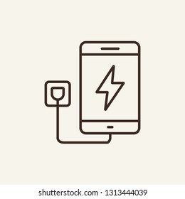 Mobile charging line icon. Smartphone charging with electricity on white background. IT support concept. Vector illustration can be used for topics like modern life, power, charging