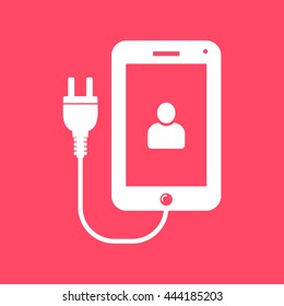 Mobile Charging white icon on magenta color background. Eps-10.