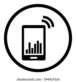 Mobile chart icon in circle on white background