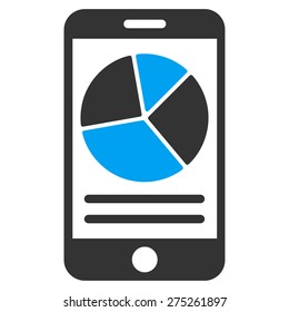 Mobile charts icon. This isolated flat symbol uses modern corporation light blue and gray colors.