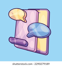 Mobile Chat App Concept. Smartphone Screen with Speech Bubble Isometric Vector
