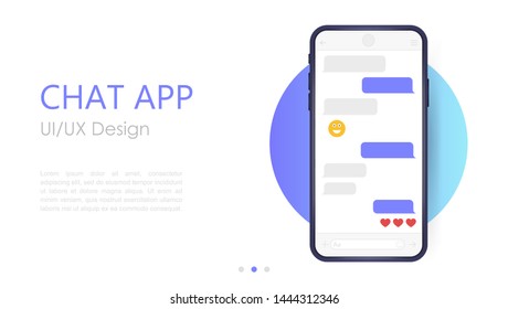 Mobile Chat App Mockup. UX Or UI Design. Smartphone Isolated On White Background. Social Network Design Template.