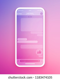 Mobile Chat App UI and UX Concept Vector Blank Mockup in Minimalist Color Flow Limpid Theme on Smart Phone Screen Isolated on White Background. Social Network Design Template