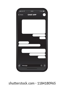 Mobile Chat App UI and UX Concept Vector Blank Mockup in Minimalist Black Theme on Smart Phone Screen Isolated on White Background. Social Network Design Template