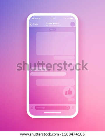 Mobile Chat App UI and UX Concept Vector Blank Mockup in Minimalist Color Flow Limpid Theme on Smart Phone Screen Isolated on White Background. Social Network Design Template