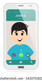 Mobile chat application. Incoming call. Minimalist classic light theme on smart phone screen isolated. Social network design template