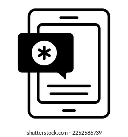 Mobile with chat bubble having medical sign, icon of medical chat
