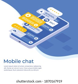 Mobile chat dialog application interface illustration vector. suitable for landing page, website, banner, and many more.