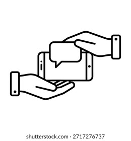 Icono de intercambio de chat móvil. Manos y Vector de Smartphone.