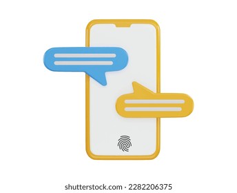 mobile chat with fingerprint phone icon 3d rendering vector illustration