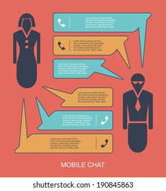 Mobile chat flat design concept icons for web and mobile phone services and apps, Icons for mobile marketing
