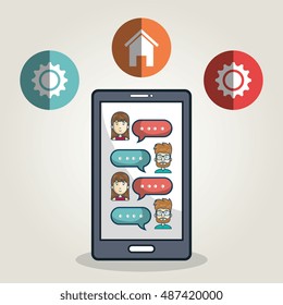 mobile chat group character smartphone graphic
