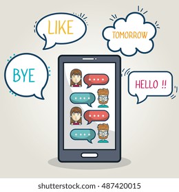 mobile chat group character smartphone graphic