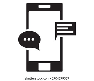 icono de chat móvil. mensajería y correo. diseño vectorial de teléfono plano en blanco y negro.