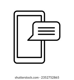 mobile chat icon, outline simple flat vector illustration of smart phone with message icon symbol