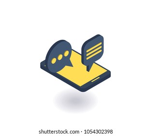 Mobile chat icon, vector illustration in flat isometric 3D style.